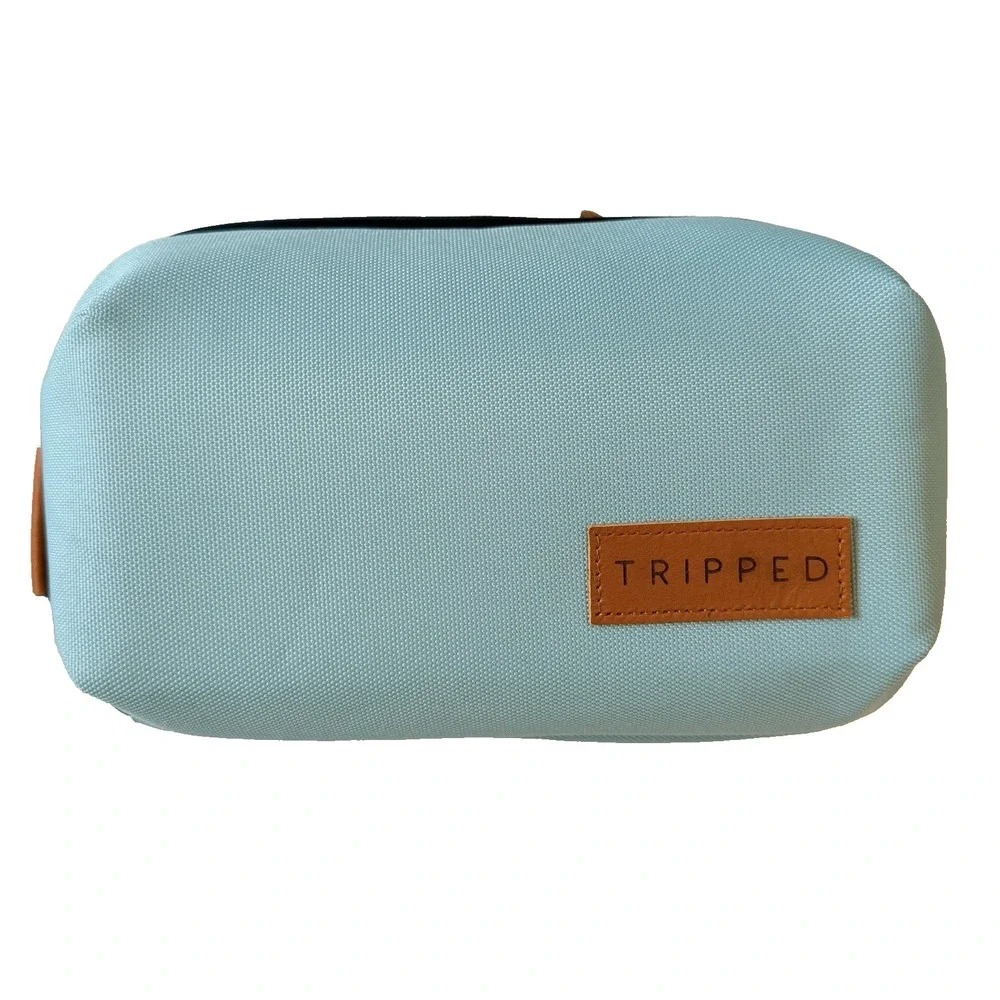 Tripped Blue Waterproof Travel Organizer Bag w/ Zipper Mesh Pocket Pen Holder